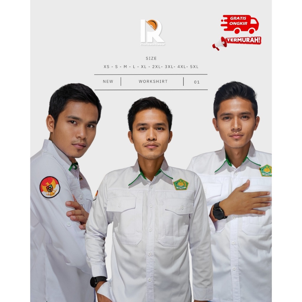 Kemeja Kemenag Pria/ Wanita 2024 Desain Terbaru dengan Aksesoris Bordir Berkualitas 3D/ Timbul, Baju