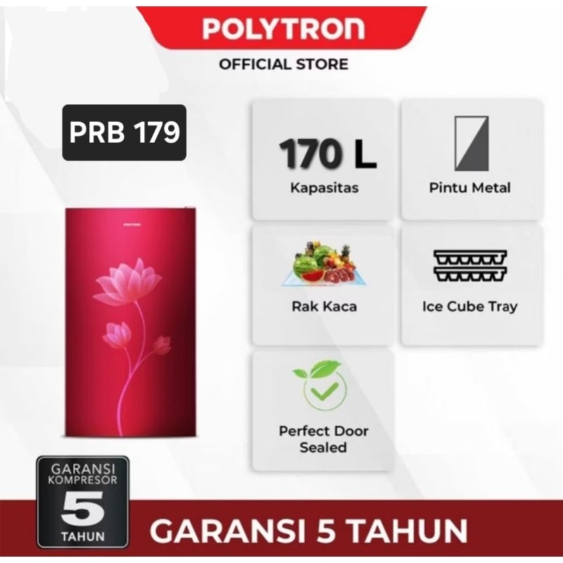Polytron Kulkas Satu Pintu Motif Bunga Kapasitas 170L PRB-179  Garansi Resmi / Kulkas Polytron Satu 