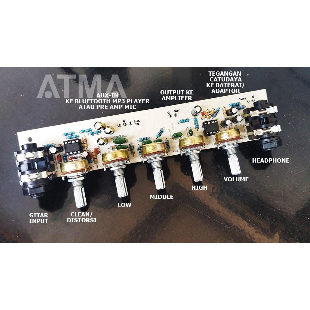 12V Pre-Amp Gitar Suara Jernih Clean Serta Efek Distorsi FX Dengan Tone Control Pas Dipasang ke Ampl