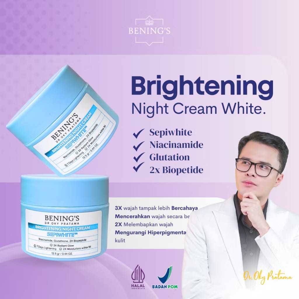Brightening Night Cream Cream Malam Pencerah dan Glowing Bening Skincare By Benings Clinic