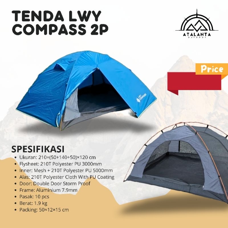 LWY Compass 2P Tenda Kapasaitas 2 Orang Frame Alloy Double Layer