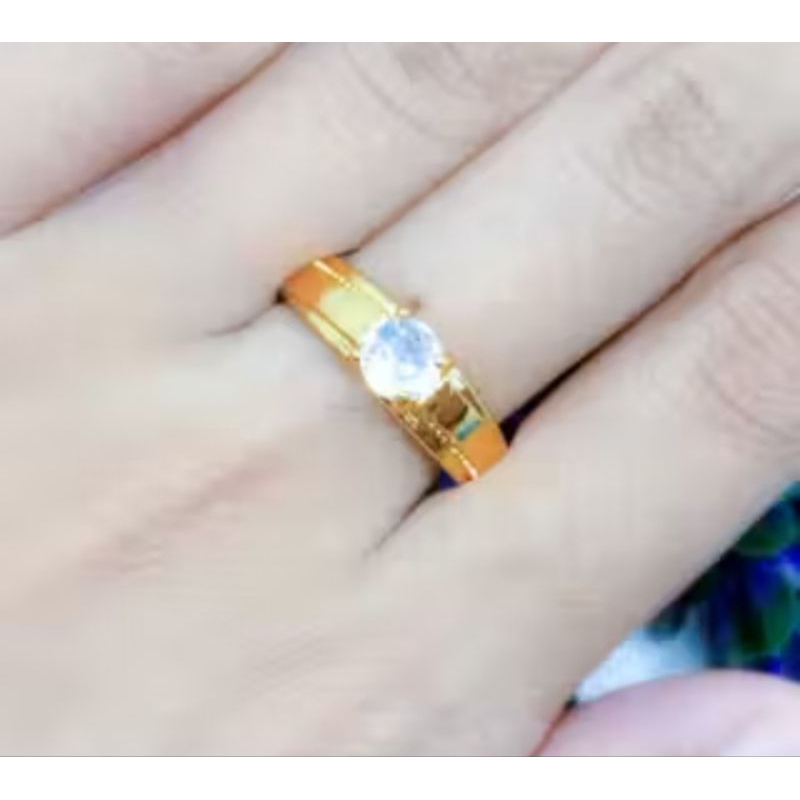 CINCIN TUNANGAN PERMATA SATU BULAT LAPIS EMAS 24K