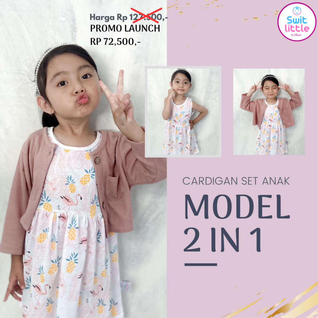 SWITLITTLE Setelan CUSTOM Cardigan Bayi + Dress Bayi Setelan Baju Bayi 1- 5 tahun Pakaian Bayi Perem