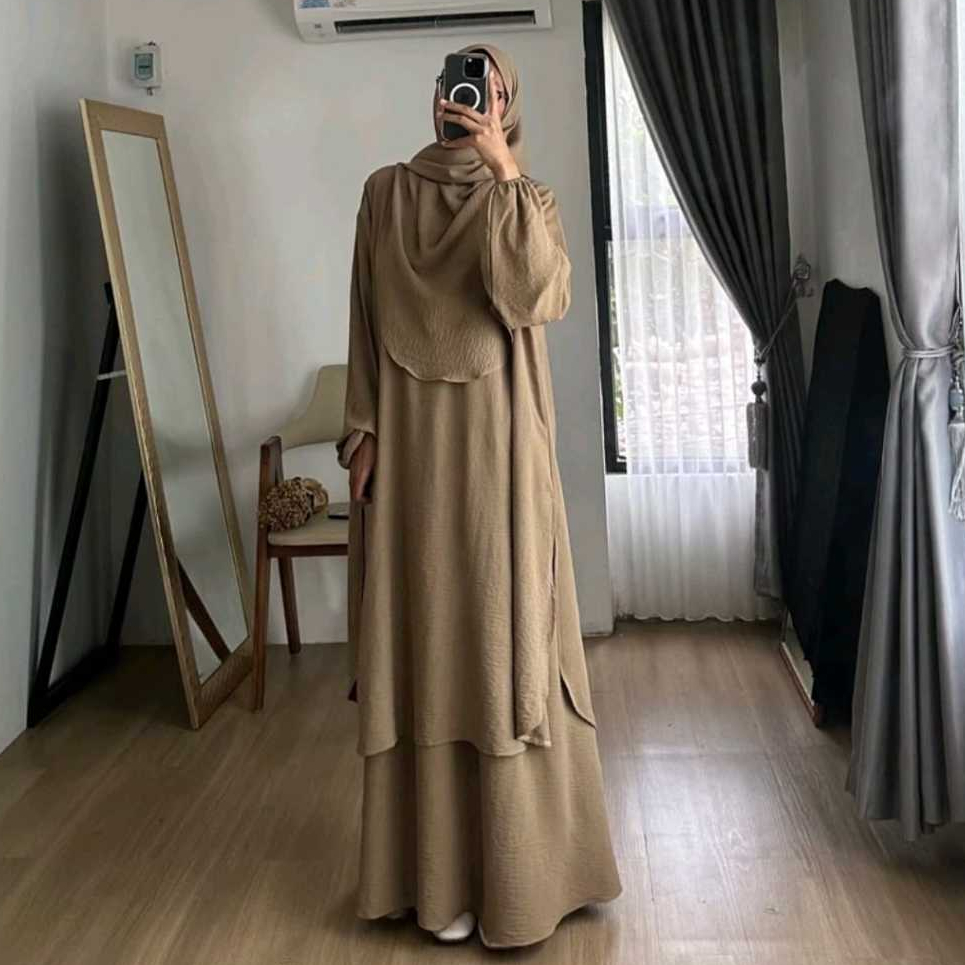 SET ROK TUNIK HAMEDA POLOS CRINKLE AIRFLOW PREMIUM/SET HAMEDA ONE SET MUSLIMAH
