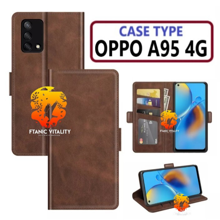 FLIP LEATHER CASING OPPO A95 4G CASE KULIT FLIP WALLET LEATHER DOMPET KULIT PREMIUM SARUNG BUKA TUTU