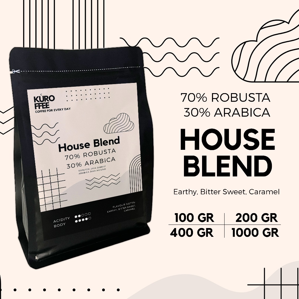 

Kuroffee - Kopi House Blend (Kopi Susu Blend) 70% Robusta 30% Arabica Biji/Bubuk (Coffee Bean/Grind) 100gr, 200gr, 400gr, 1kg