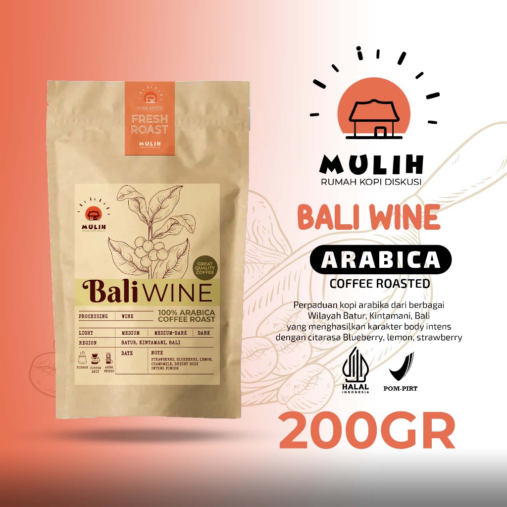 

Kopi Arabika Bali Wine Arabica Coffee Bean Biji Bubuk Asli 200gr
