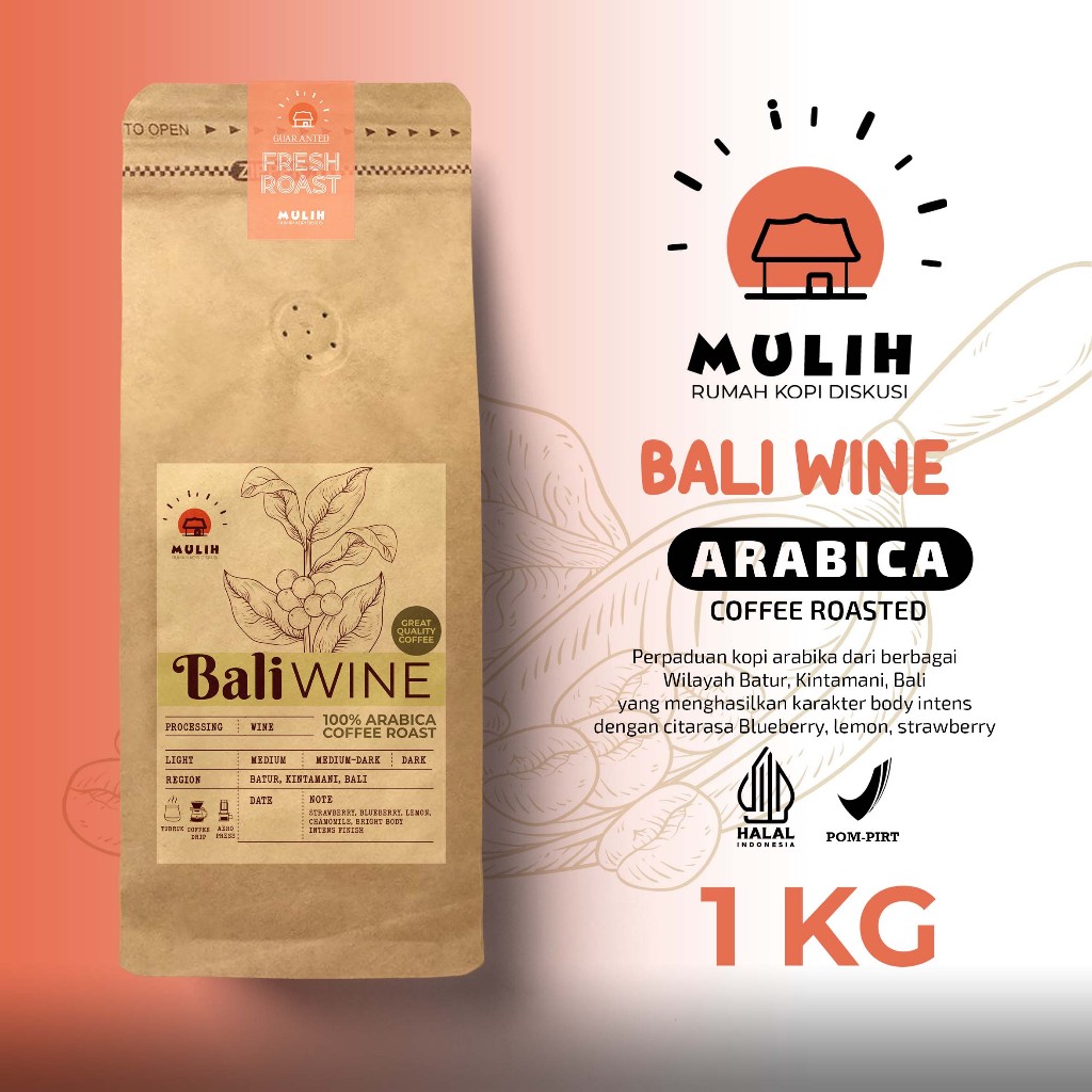 

Kopi Arabika Bali Wine Arabica Coffee Bean Biji Bubuk Asli 1 kg