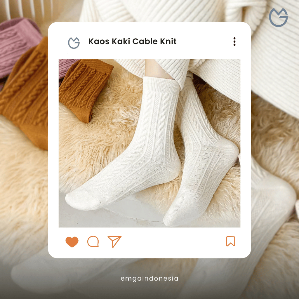 Kaos Kaki Knit Panjang Rajut Emga KCK1C Lolita Wanita Knitted Embos Polos Kaus Kaki Gaya Japanese Ko