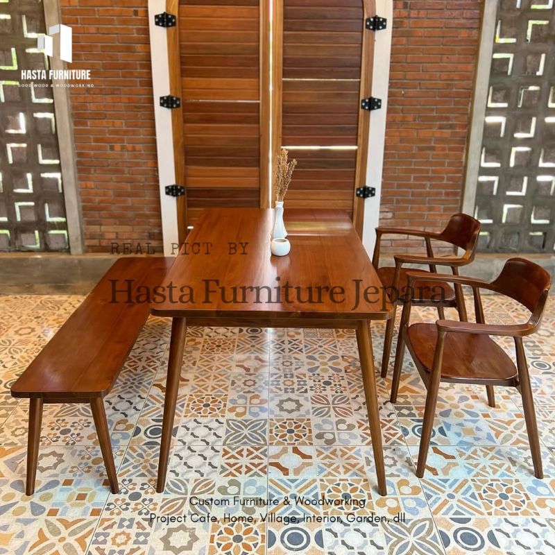 Set Meja Makan Minimalis Plus Bangku Kursi 2, 140x80x70cm