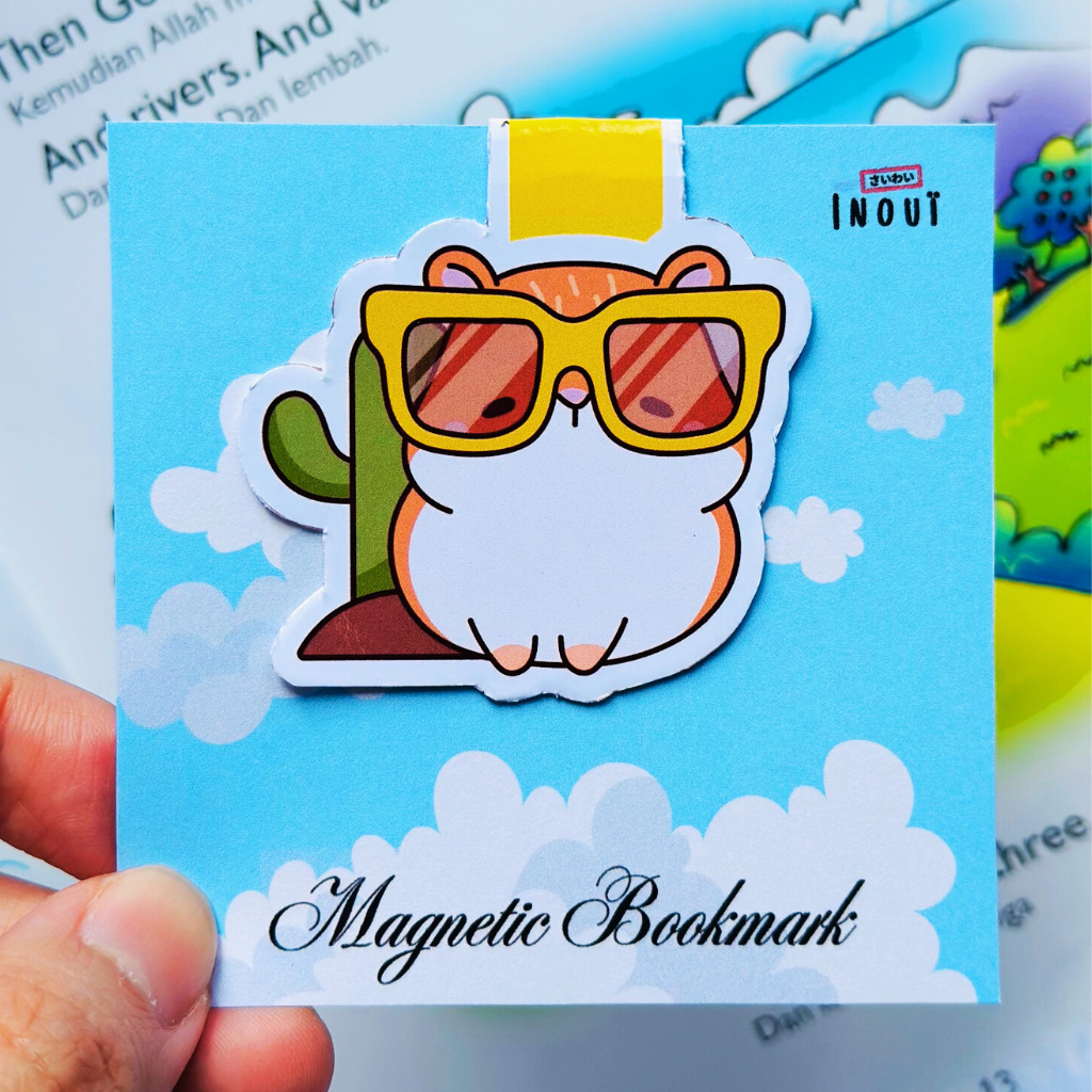 

Magnetic Bookmark Cactus Glasses Hamster - Pembatas Buku Karakter Lucu Tikus Hamster Berkamata dan kaktus