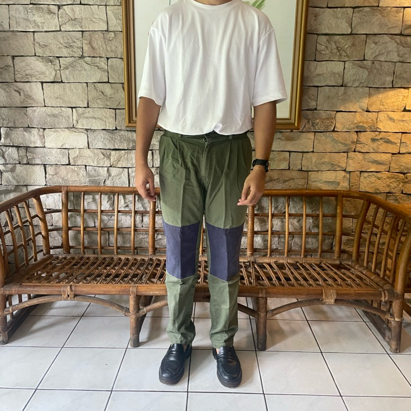 Fatigue pants army olive navy / Two toned pants / patchwork