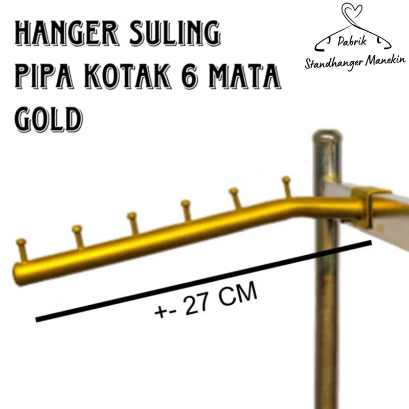 Hanger Suling Pipa Kotak 6 Titik Gold | Gantungan Suling Baju | Display Suling Baju Gold untuk Pipa 