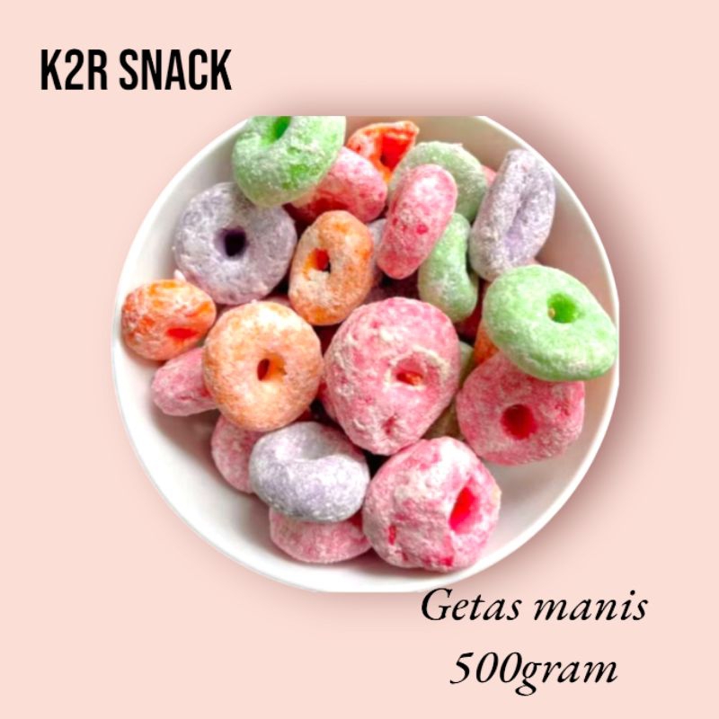 

Camilan getas manis kering getas manis kering pelangi donat lonjong 500gram