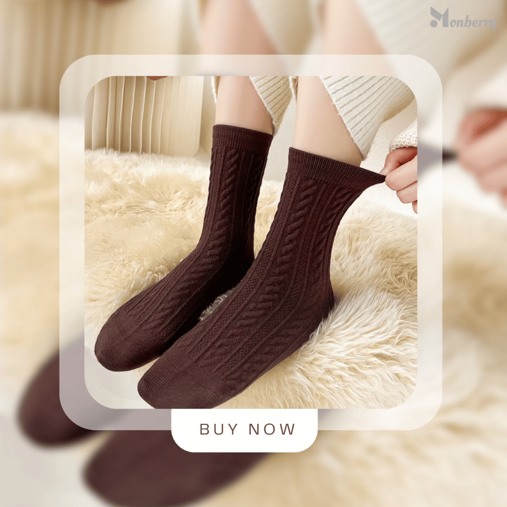 Kaos Kaki Rajut Wanita Twist Panjang Monberry KR1B Lolita Knitted Embos Polos Kaus Kaki Gaya Japanee
