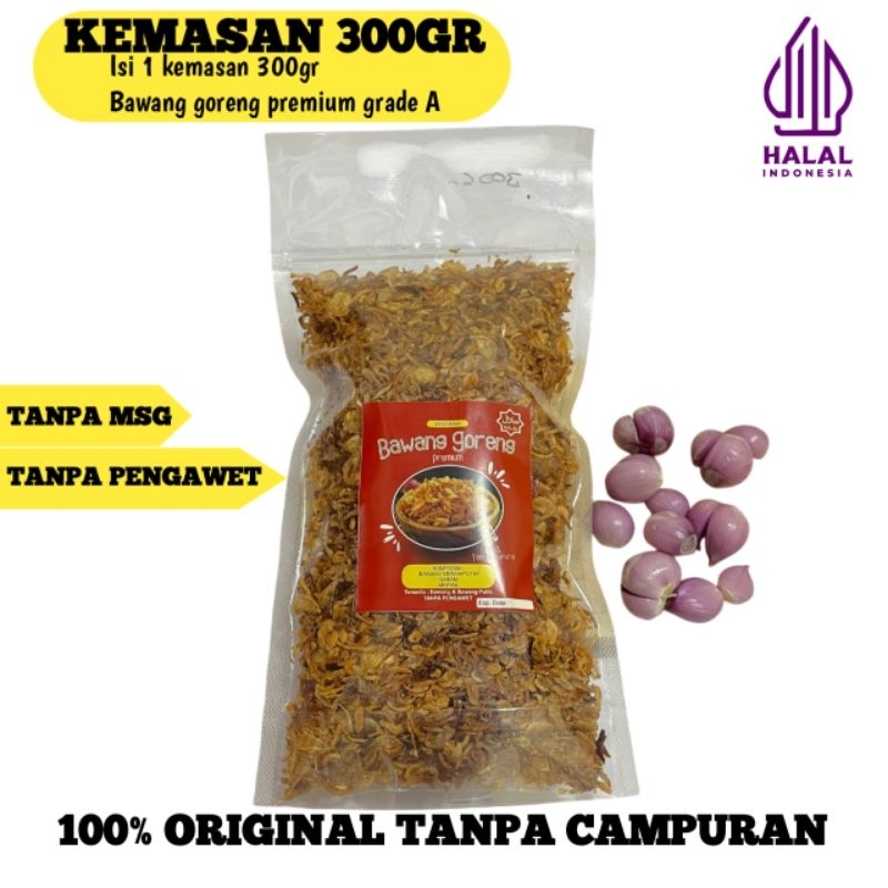 

Bawang Goreng Premium Kemasan 300gr. Brambang Goreng Original Tanpa Campuran