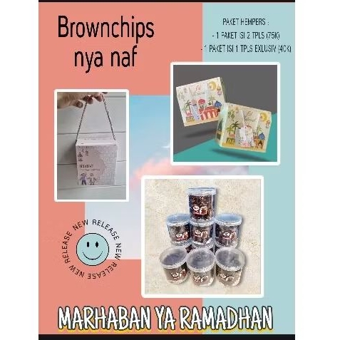 

Brownchipsnya naf paket hempers isi 2 toples tbg uk 500ml (berat isi 100gr)
