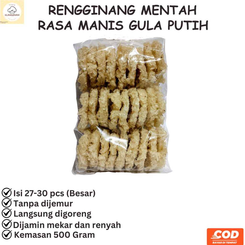 

Rengginang Mentah Ketan Asli Rasa Manis Gula Putih Isi 27-30 Pcs Besar Kemasan 500 Gram Dijamin Mekar Siap Goreng