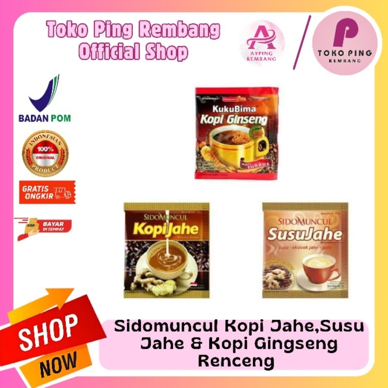 

SIDOMUNCUL Kopi Jahe,Susu Jahe & Kopi Gingseng Renceng (1 Renceng Isi 10Pcs)