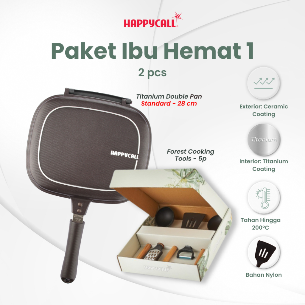 Happycall Double Pan Titanium Standard 28cm + Forest Cooking Tools - Set Alat Masak