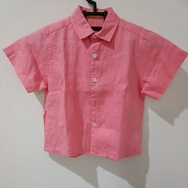 Preloved kemeja anak laki Pink Les Petits 4-5years almost new