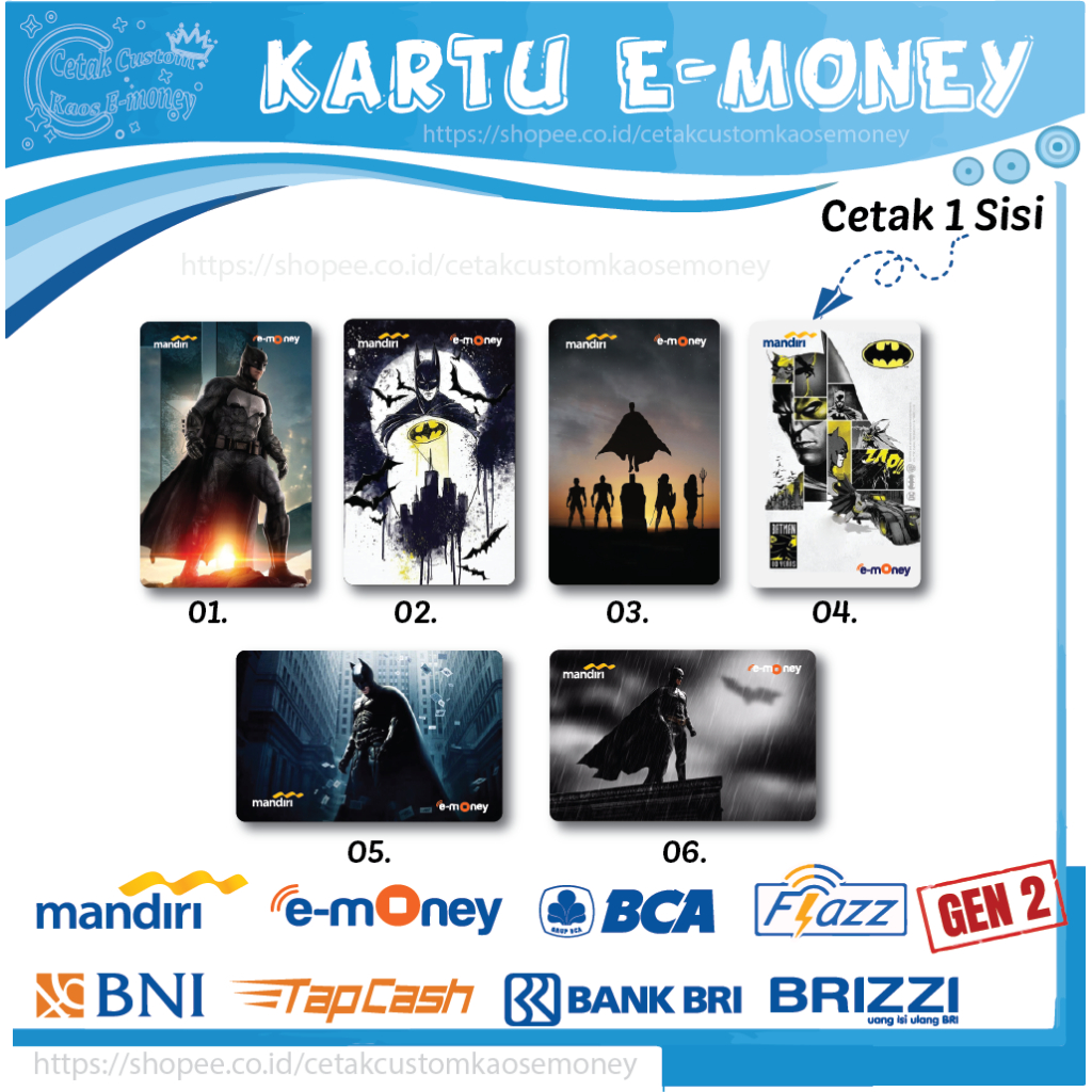 KARTU E MONEY E TOLL GAMBAR SUPERHERO BATMAN MOVIE KARTUN EMONEY MANDIRI BCA BNI BRI - 1 SISI