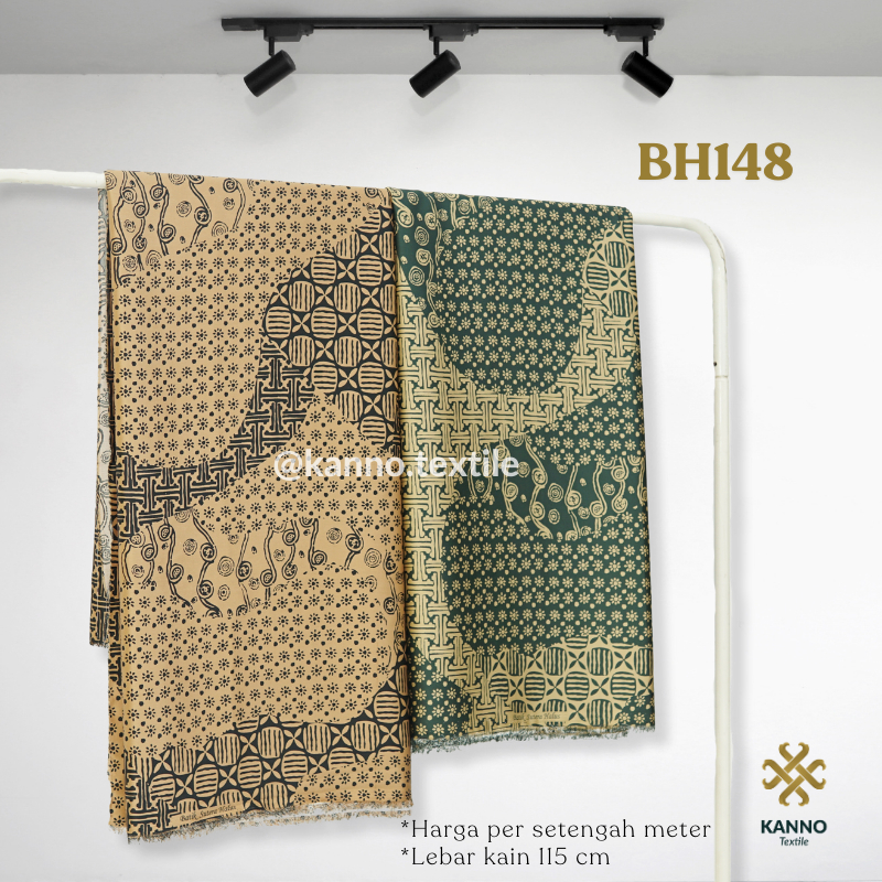 KAIN BATIK HALUS SEMI SUTRA BH148 MOTIF ABSTRAK WARNA COKSU/HIJAU CREAM
