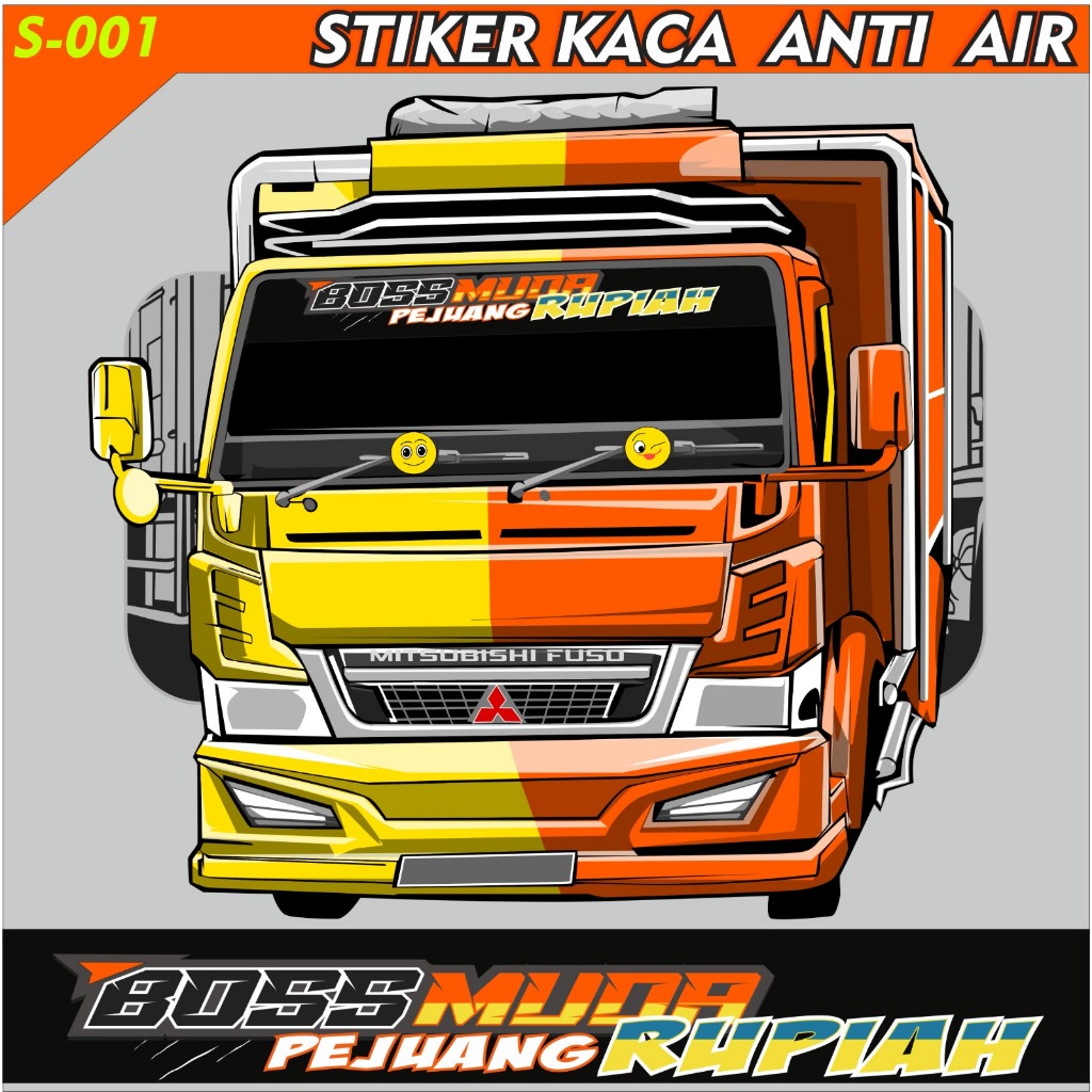 Sticker Kaca Depan Mobil Truk / Fuso Canter Besar Stiker Kaca Depan Anti Air