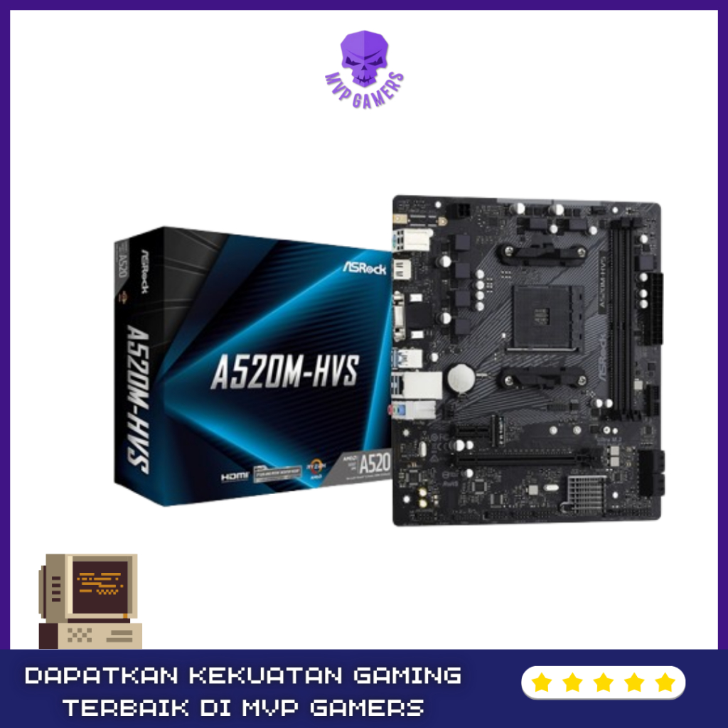 Motherboard ASRock A520M-HVS AM4 DDR4 USB 3.2 SATA3 Support Ryzen 3 5 7 9 5000 Series Original Resmi
