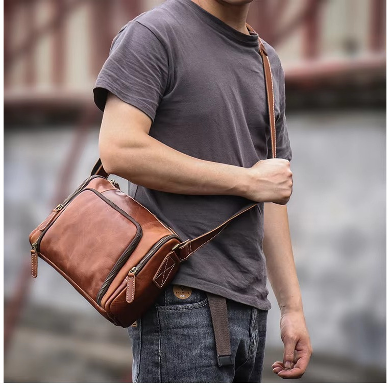 Vintage Tas Selempang Pria Mewah/Tas Bahu Kulit Sapi Asli