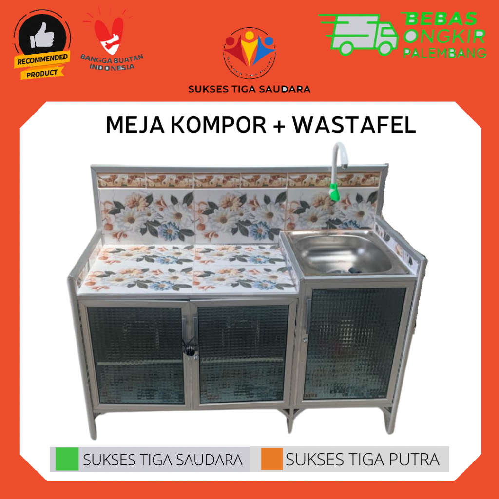 MEJA KOMPOR 6 KERAMIK + WASTAFEL / CUCI PIRING / RAK KOMPOR KACA