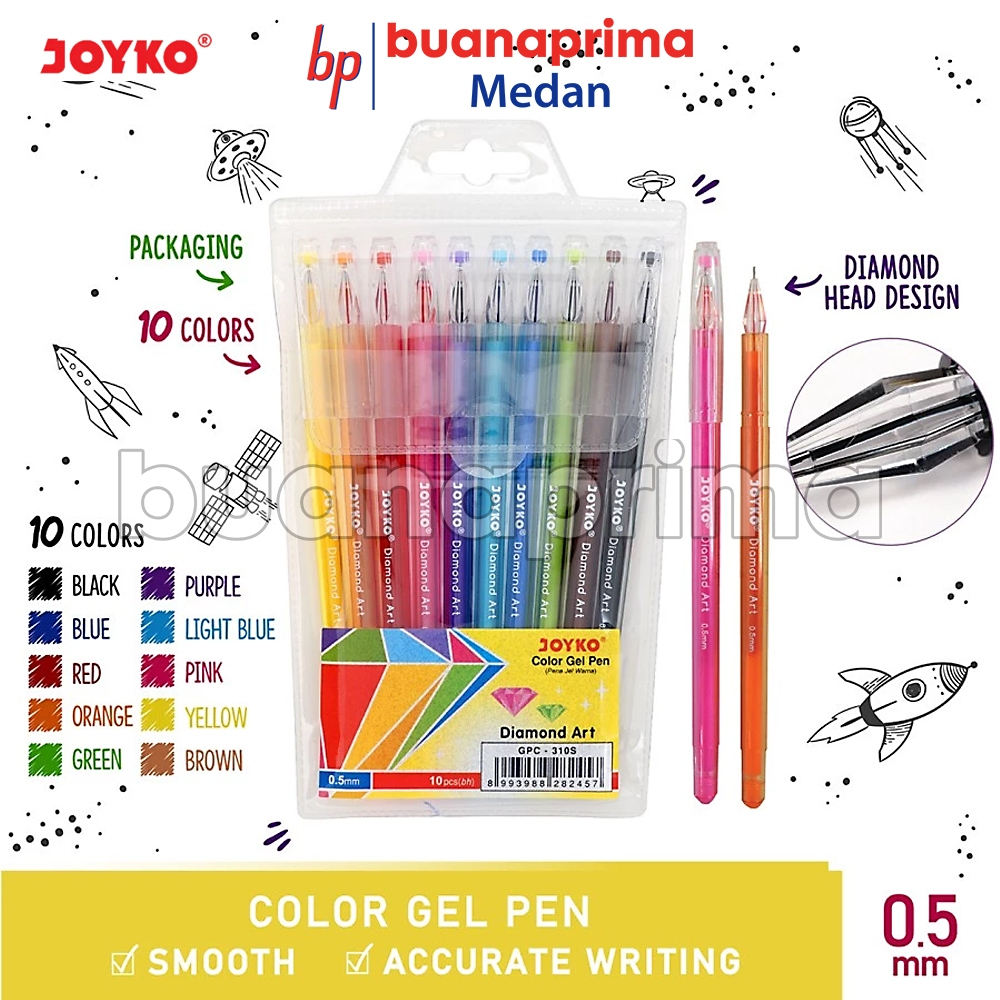 

Pulpen Gel 10 Warna Joyko GPC-310S Diamond Art 0.5mm Pena Jel Warna Warni Pena