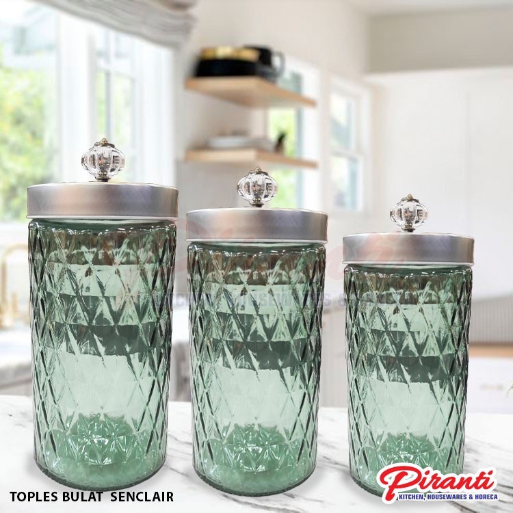 Toples Kaca Tutup Stainless Bulat / Toples Lebaran Model Baru / Glass Jar Tutup Putar