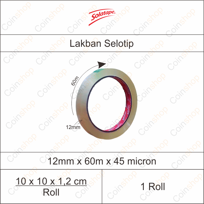 

Solatape Opp Tape Lakban Selotip Isolasi Bening 1/2 inch x 70 yard 12mm x 60m Per Roll