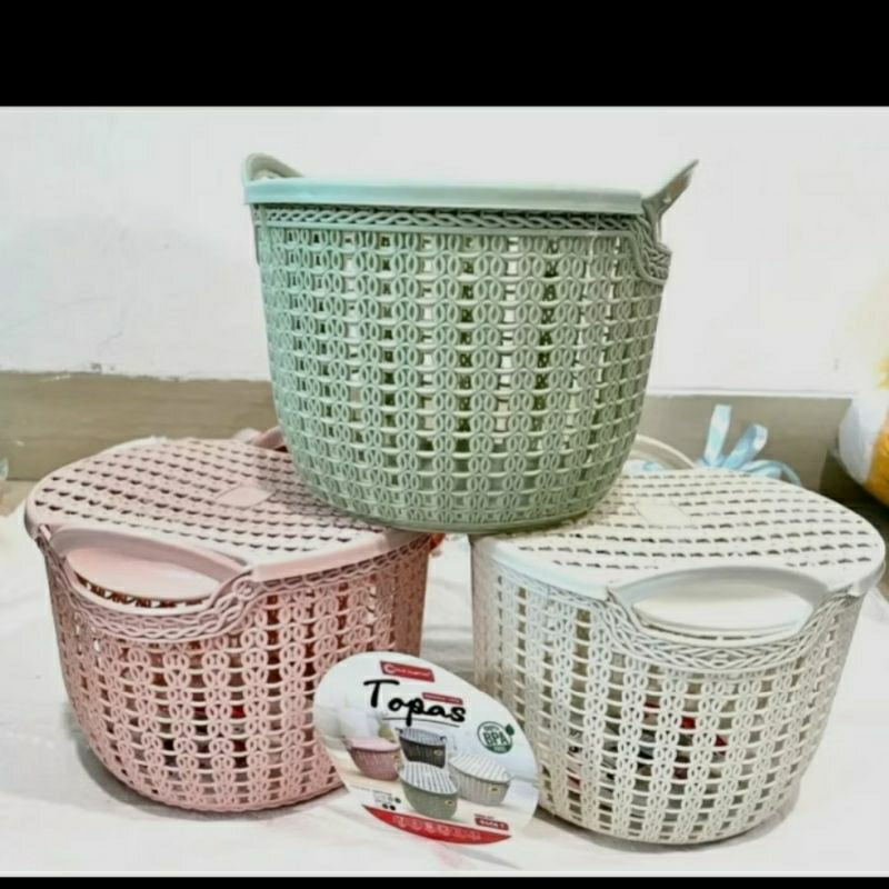 Storage Box Organizer Keranjang Tutup Serbaguna Motif Rotan Tembikar Premium Clio Topas Kotak Penyim