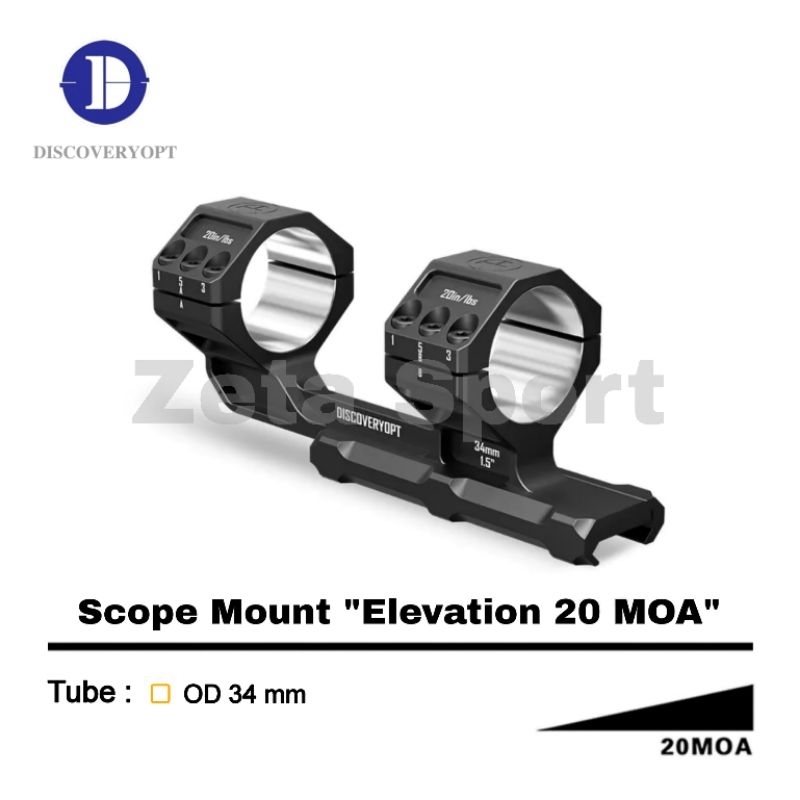 Cantilever 3 Screw Mounting One Piece Discovery OD 34 mm 20 MOA Original 100% | Telescope Mount Kemi