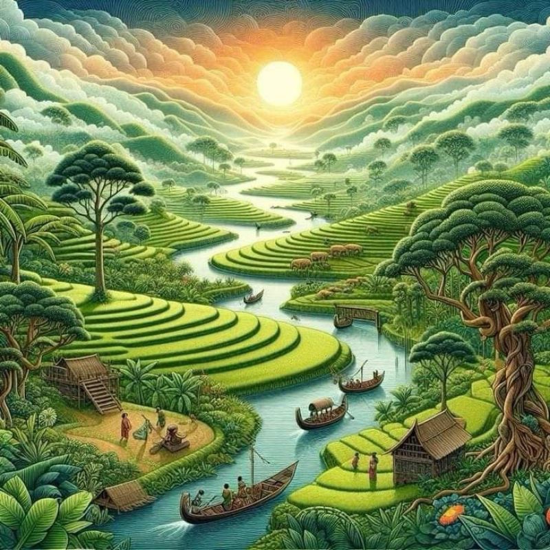 poster cetak, pemandangan pesawahan, hiasan dinding, pemandangan pesawahan,bisa cod