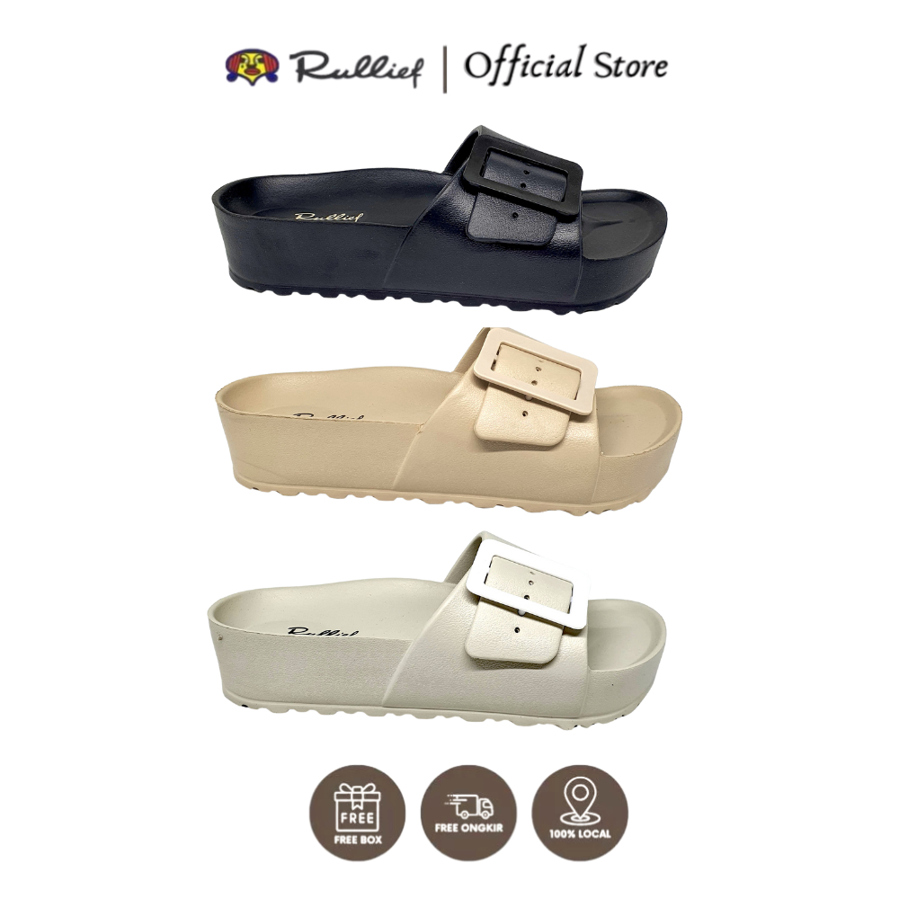 Rullief Jiso - Sandal Selop Casual Wedges Hak Tinggi