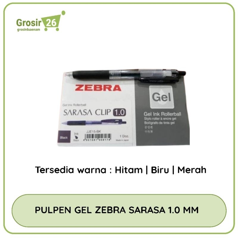 

(1 pcs) pulpen / pena / pen gel cair zebra sarasa 1.0 mm hitam | biru | merah