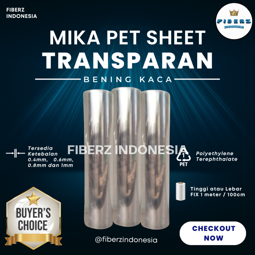FIBERZ - New - Fiber PET MIKA Plastik Penutup Pagar POLOS BENING TRANSPARAN KACA Meteran