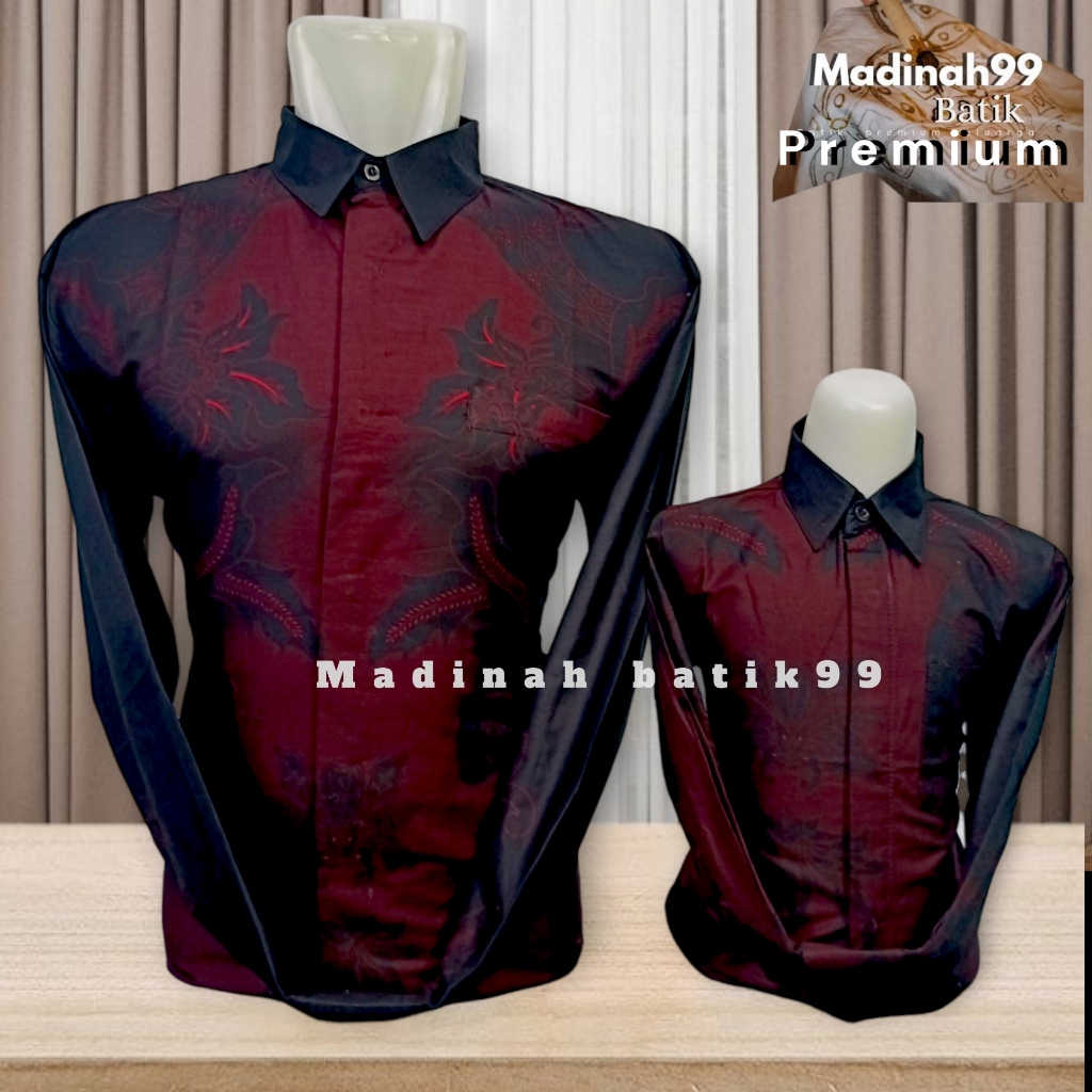 batik laseman ayah anak  warna hitam mix merah katun premium jahitan tailor original COD
