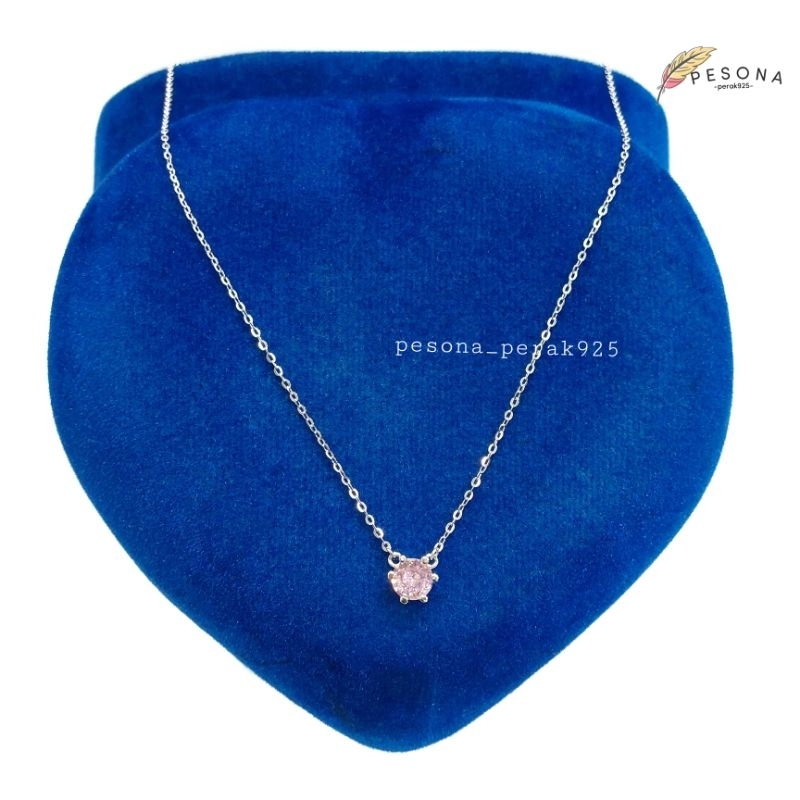 Kalung Perak Asli Silver 925 Lapis Emas Putih Model Kalung Nagita Liontin Batu Solitaire - Kalung Na