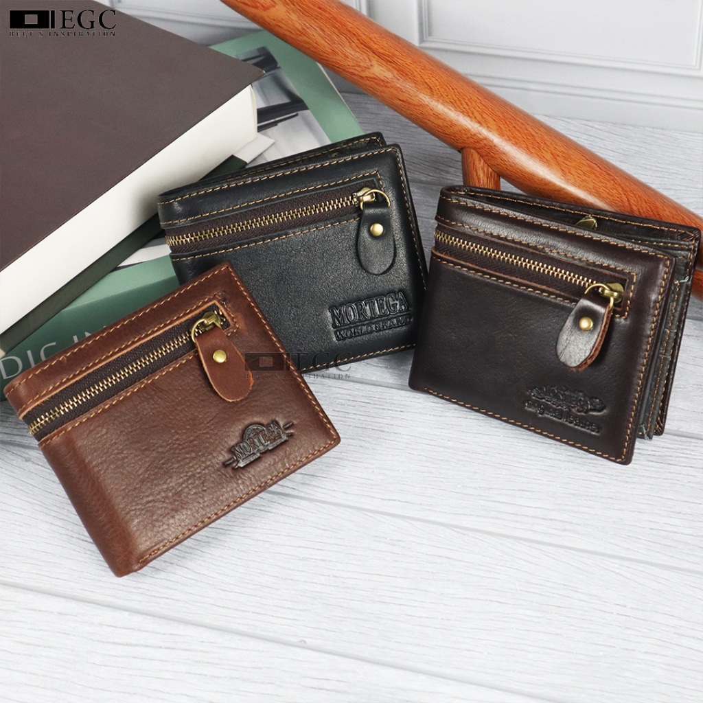 Dompet pria kulit dompet Mortega lipat bahan kulit Asli MK-6808