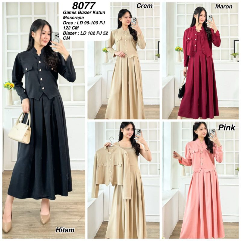 Mv Shop 8077 Gamis Blazer Set 2 Pcs Katun Crepe Fashion Muslim 2in1