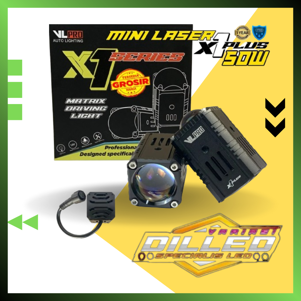 Mini Projie VLPRO X1 PLUS Blue Lens 50W 2 Warna Bil-LED Mini Laser Lampu Tembak Putih Kuning 12V 24V