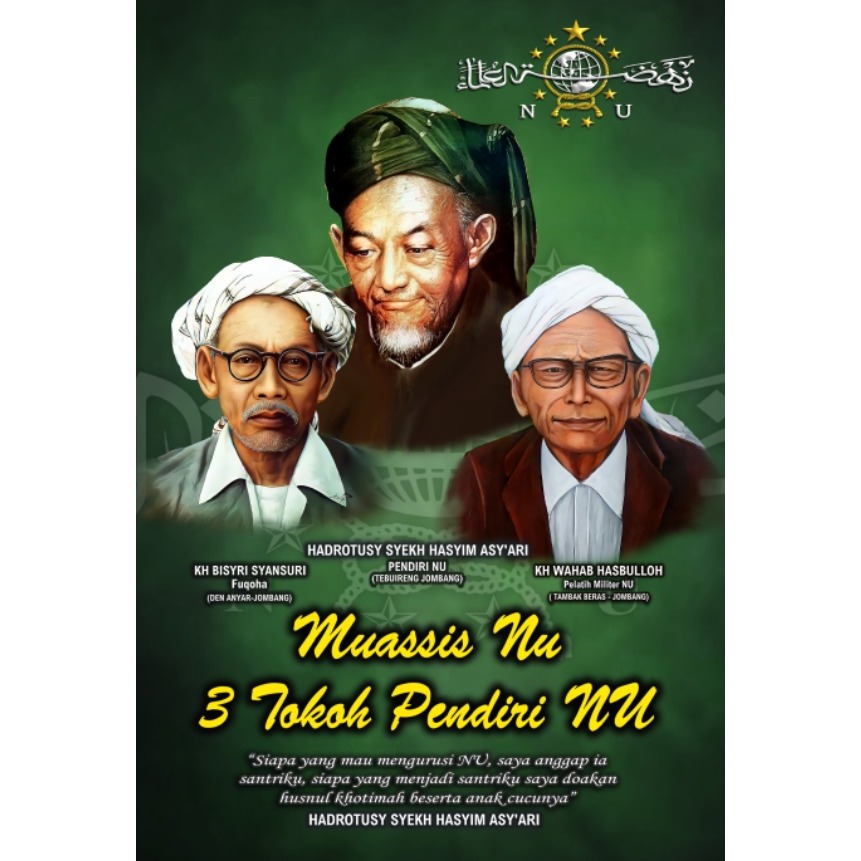 READY BISA COD POSTER LUSTER CETAK UV UKURAN 40X60CM, 3 TOKOH PENDIRI NU, Mbah Hasyim, Mbah Wahab, M