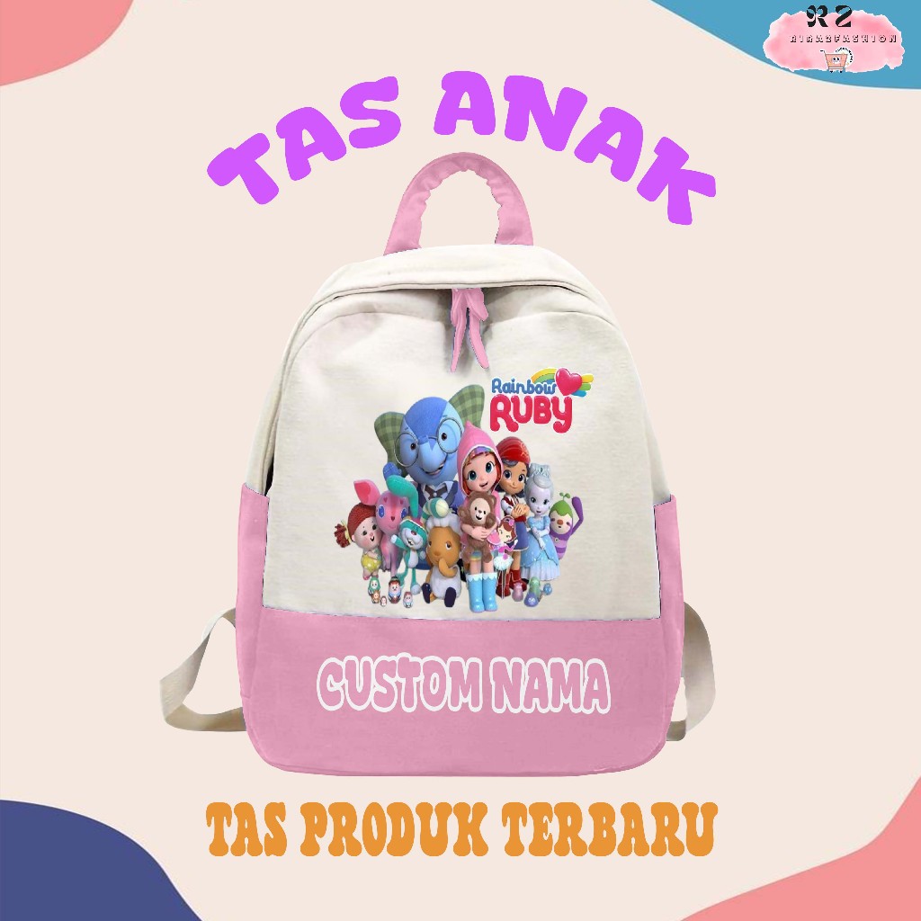 [FREE NAMA] Tas Ransel Backpack Anak Sekolah TK/SD Motif RAINBOW RUBY Bahan Premium