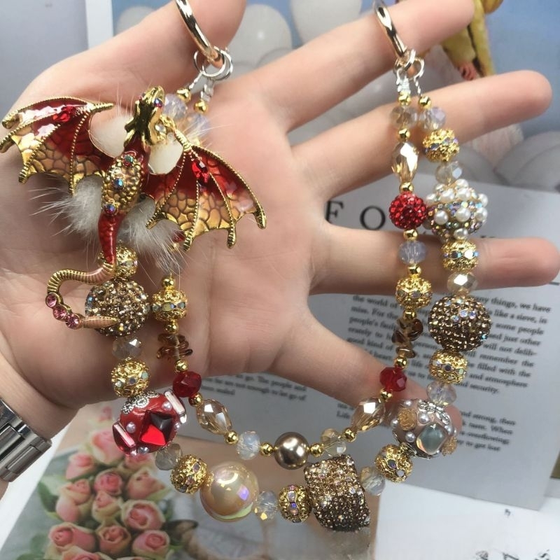 strap gantungan tas / hp dragon naga fancy beads