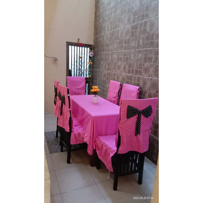 Sarung kursi 6 set Taplak meja Makan