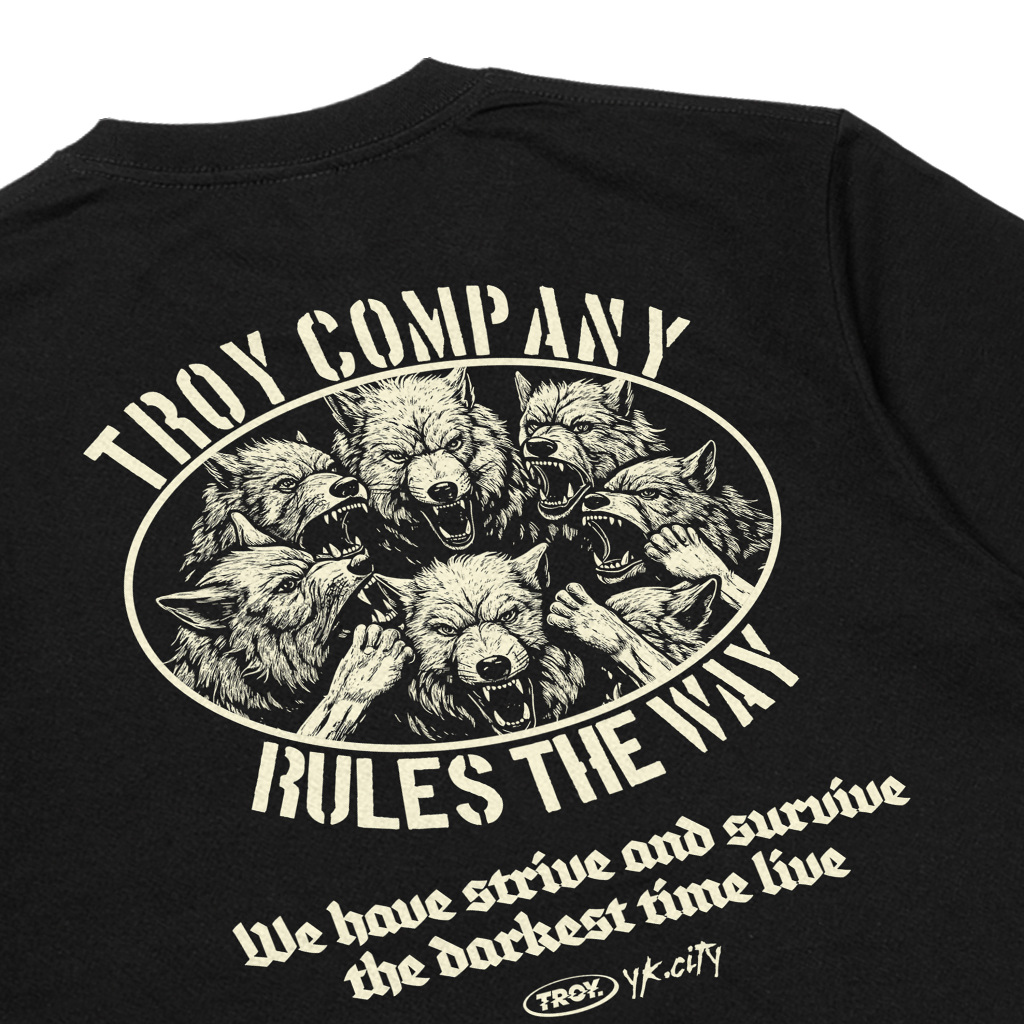 Troy Company Tshirt Black Hyena Brigade - Kaos Pria Lengan Pendek Hitam MT 2744